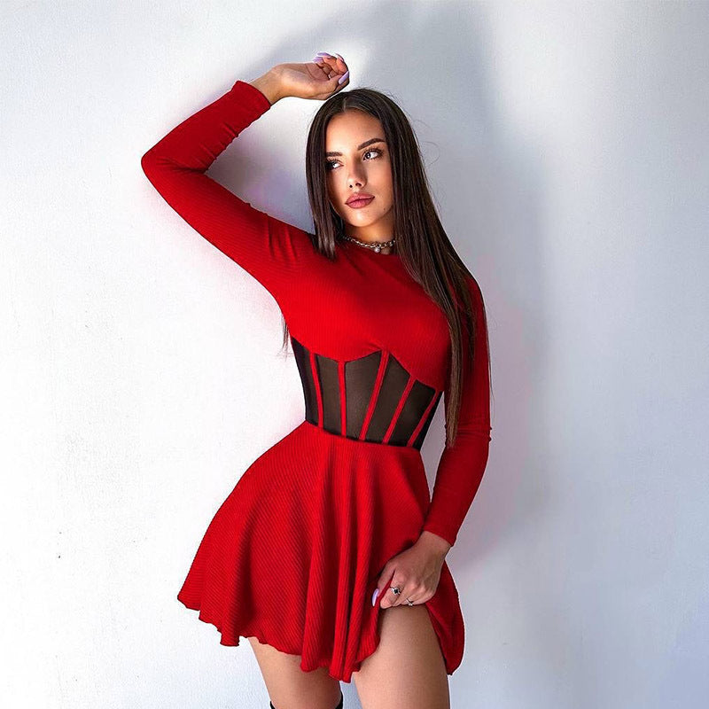 Women's Elegant High-Quality Mini Dress with Sheer Inserts