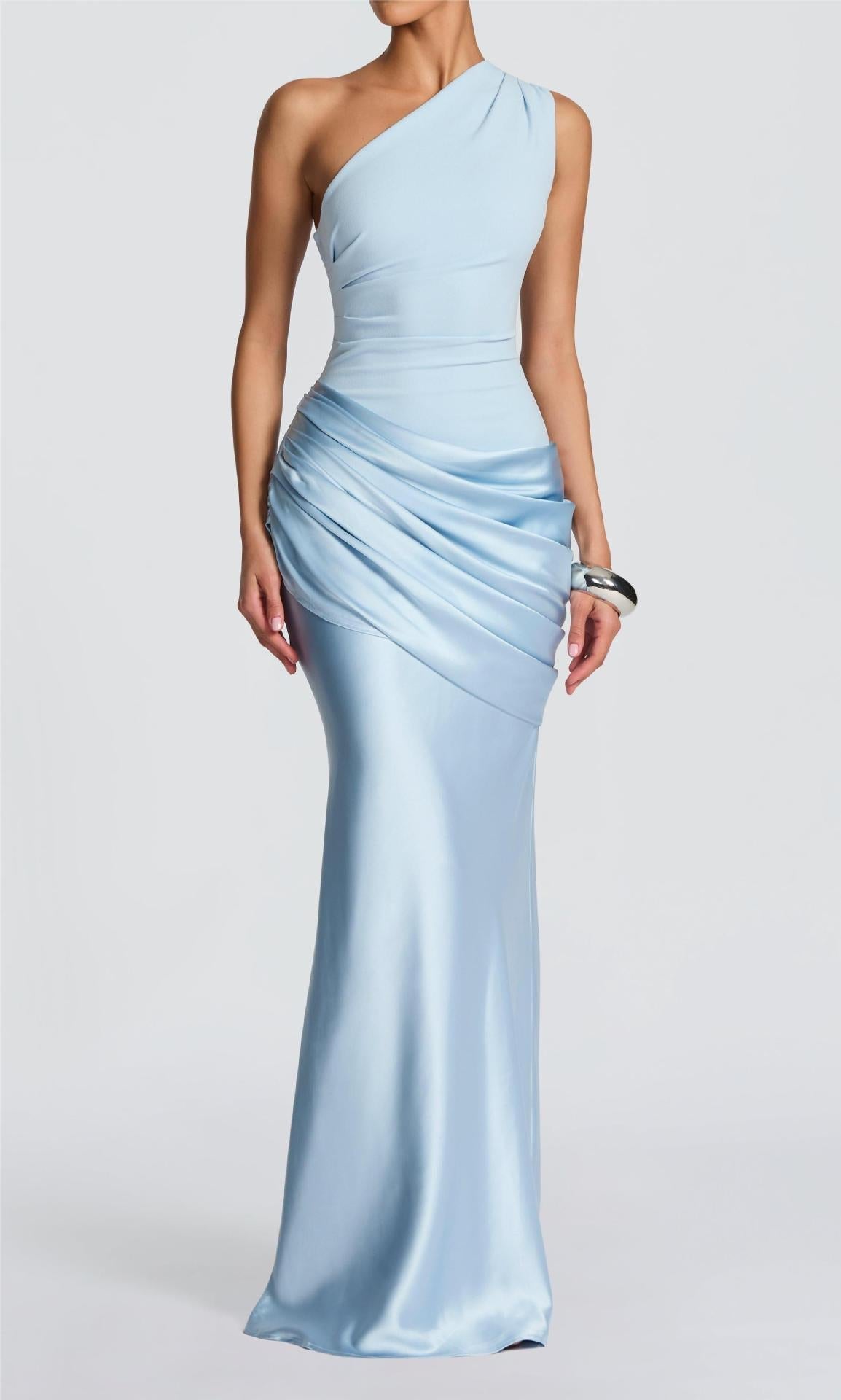 Women's Elegant One-Shoulder Maxi Dress with Refined Draped Details