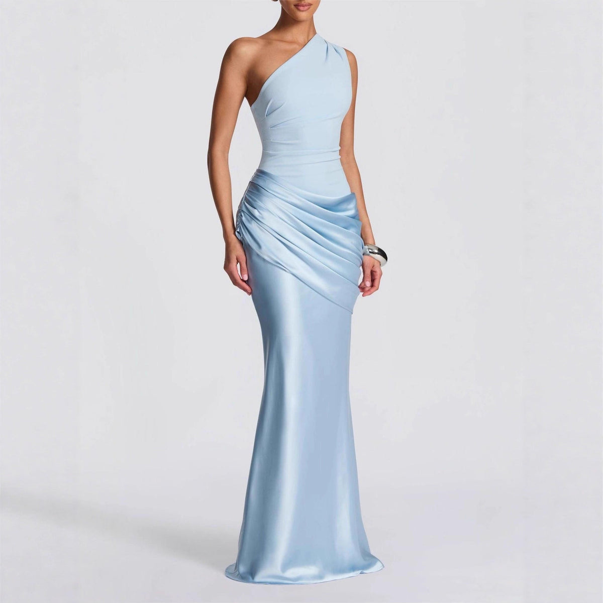 Women's Elegant One-Shoulder Maxi Dress with Refined Draped Details