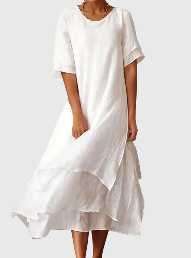 Women's Elegant Open-Neckline Dress With Fluid Cut