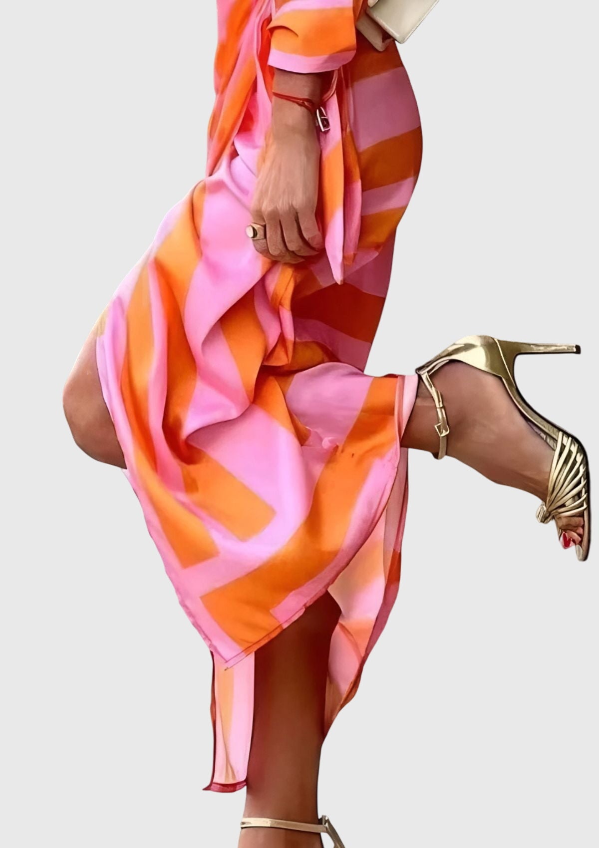 Women's Elegant Printed Wrap Dress with Collar and Adjustable Waist