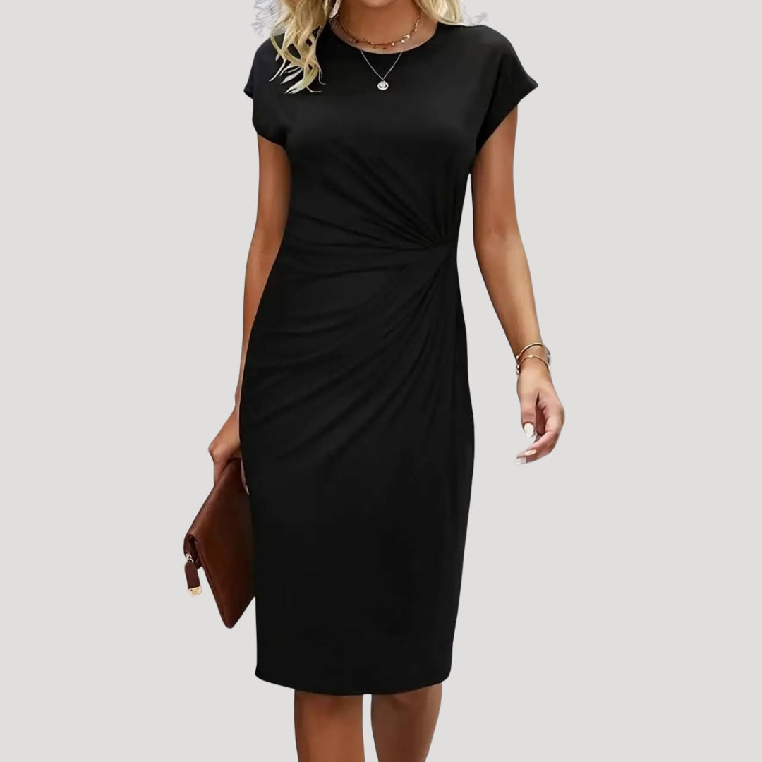 Women's Elegant Ruched Cap Sleeve Midi Dress