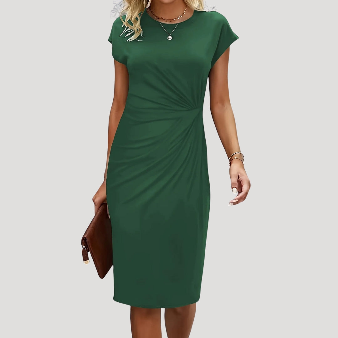 Women's Elegant Ruched Cap Sleeve Midi Dress