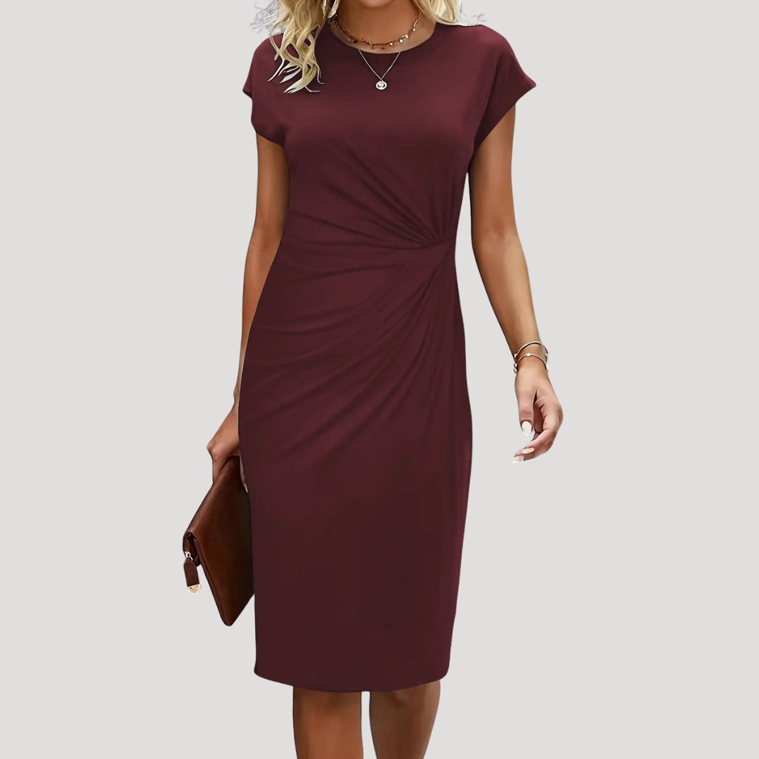 Women's Elegant Ruched Cap Sleeve Midi Dress
