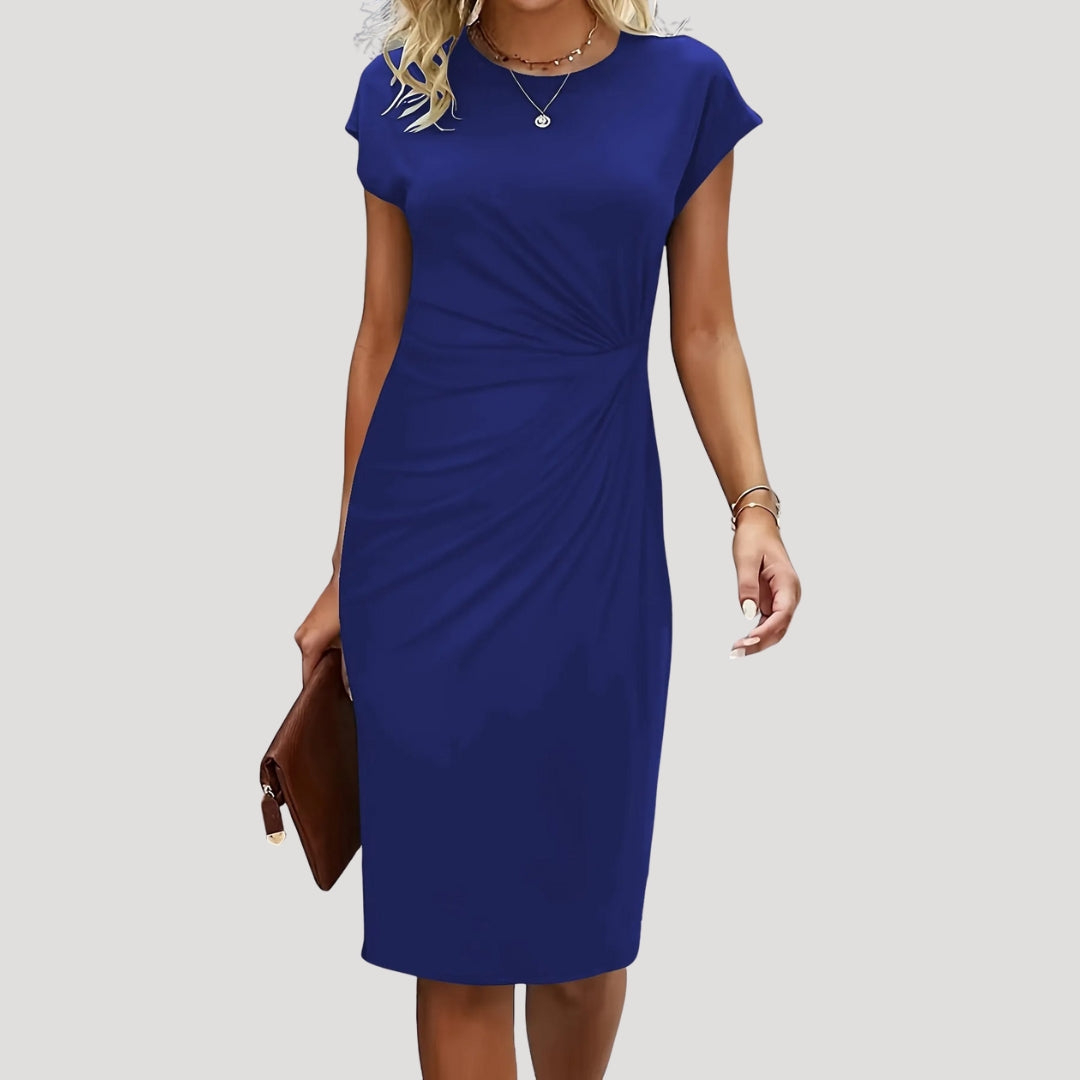 Women's Elegant Ruched Cap Sleeve Midi Dress