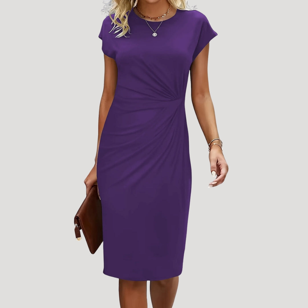 Women's Elegant Ruched Cap Sleeve Midi Dress