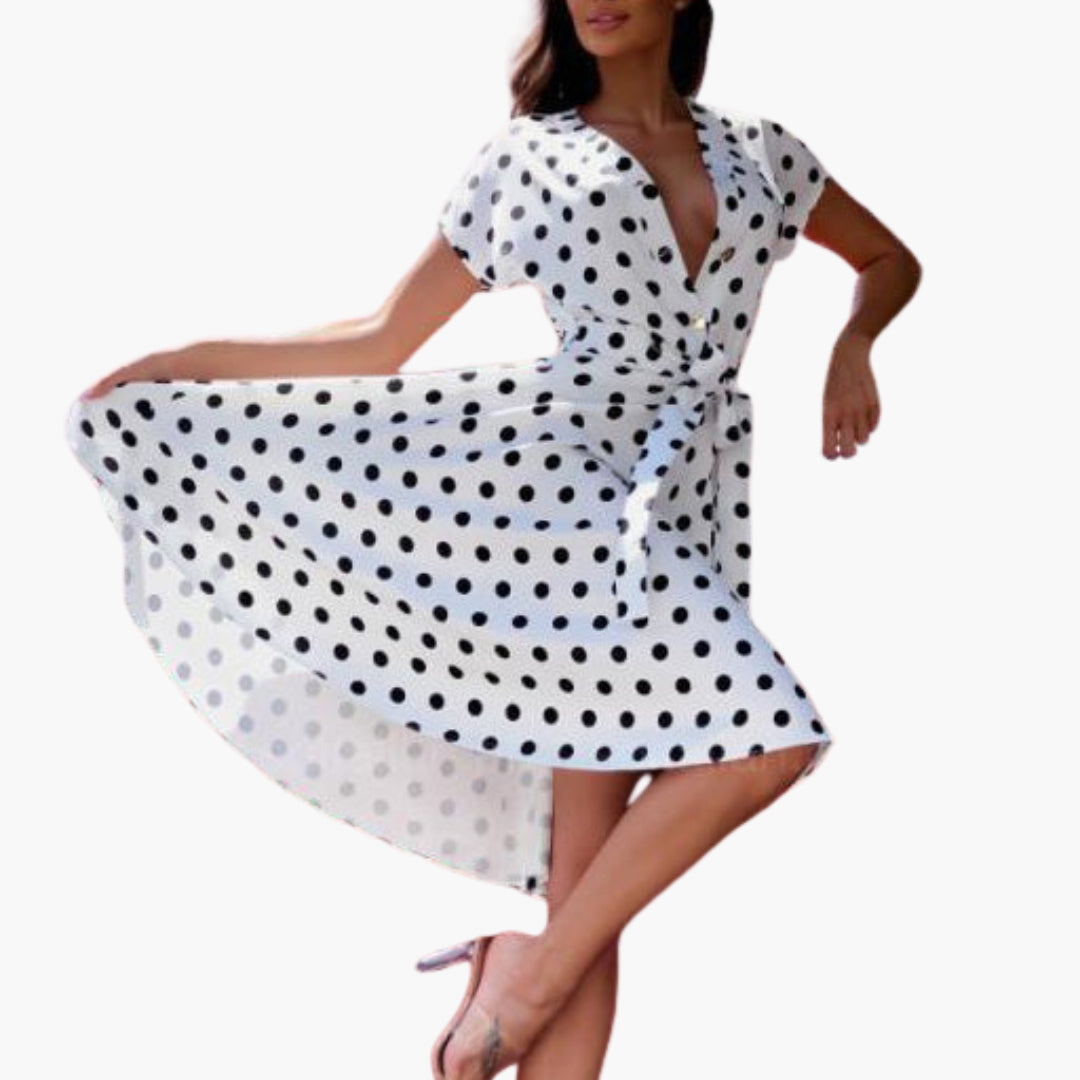Women's Elegant Short-Sleeve V-Neck Dress