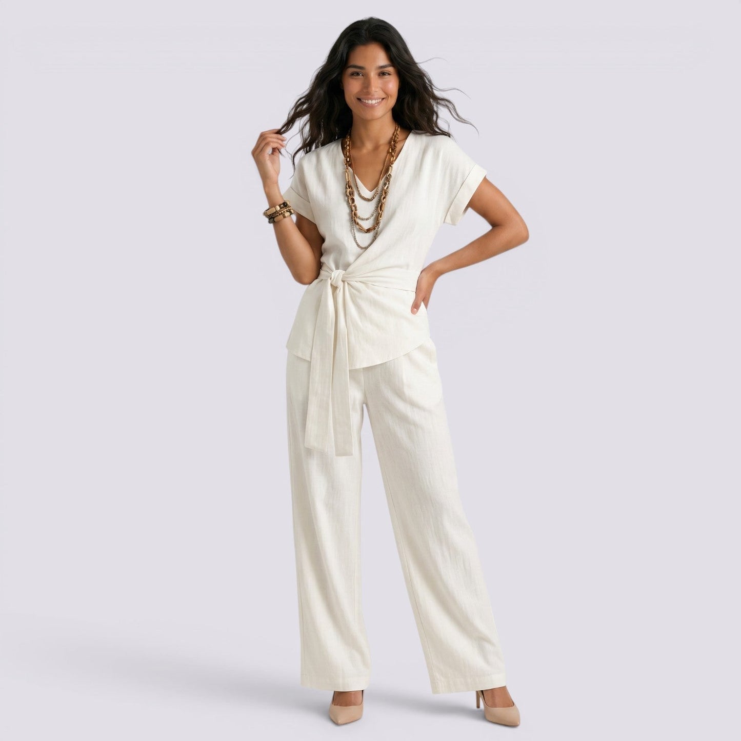 Women's Elegant Summer Set with Wide-Leg Pants
