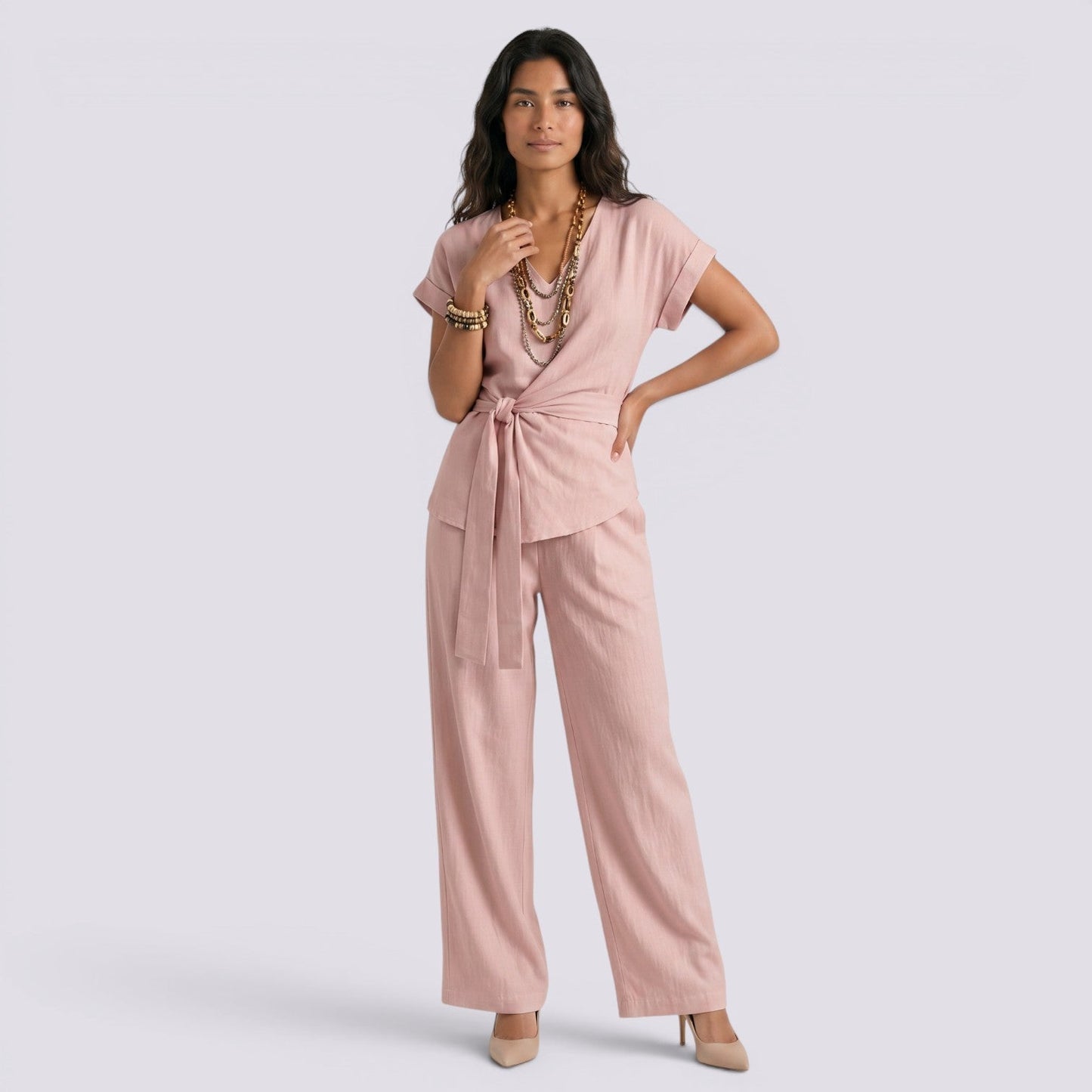 Women's Elegant Summer Set with Wide-Leg Pants
