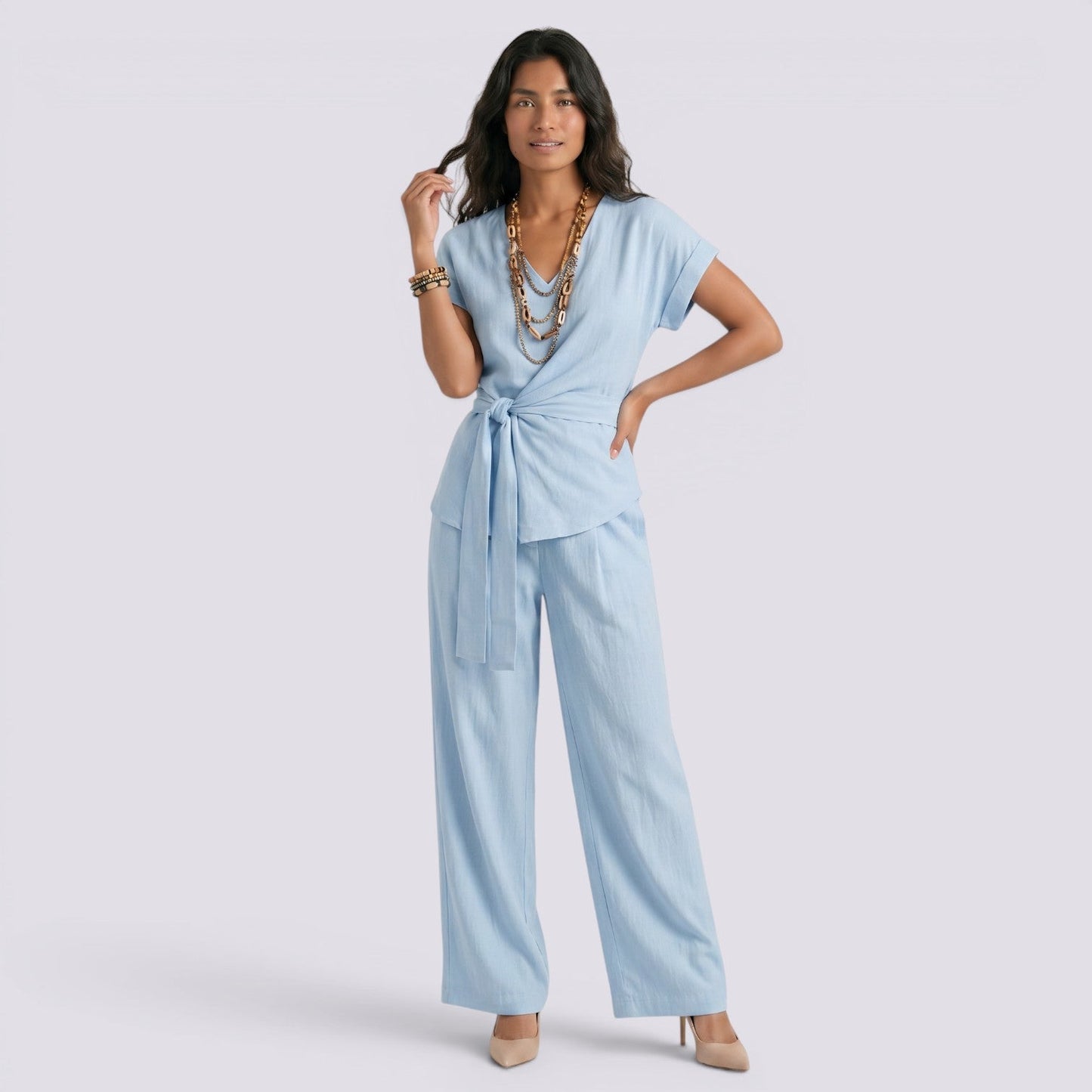 Women's Elegant Summer Set with Wide-Leg Pants