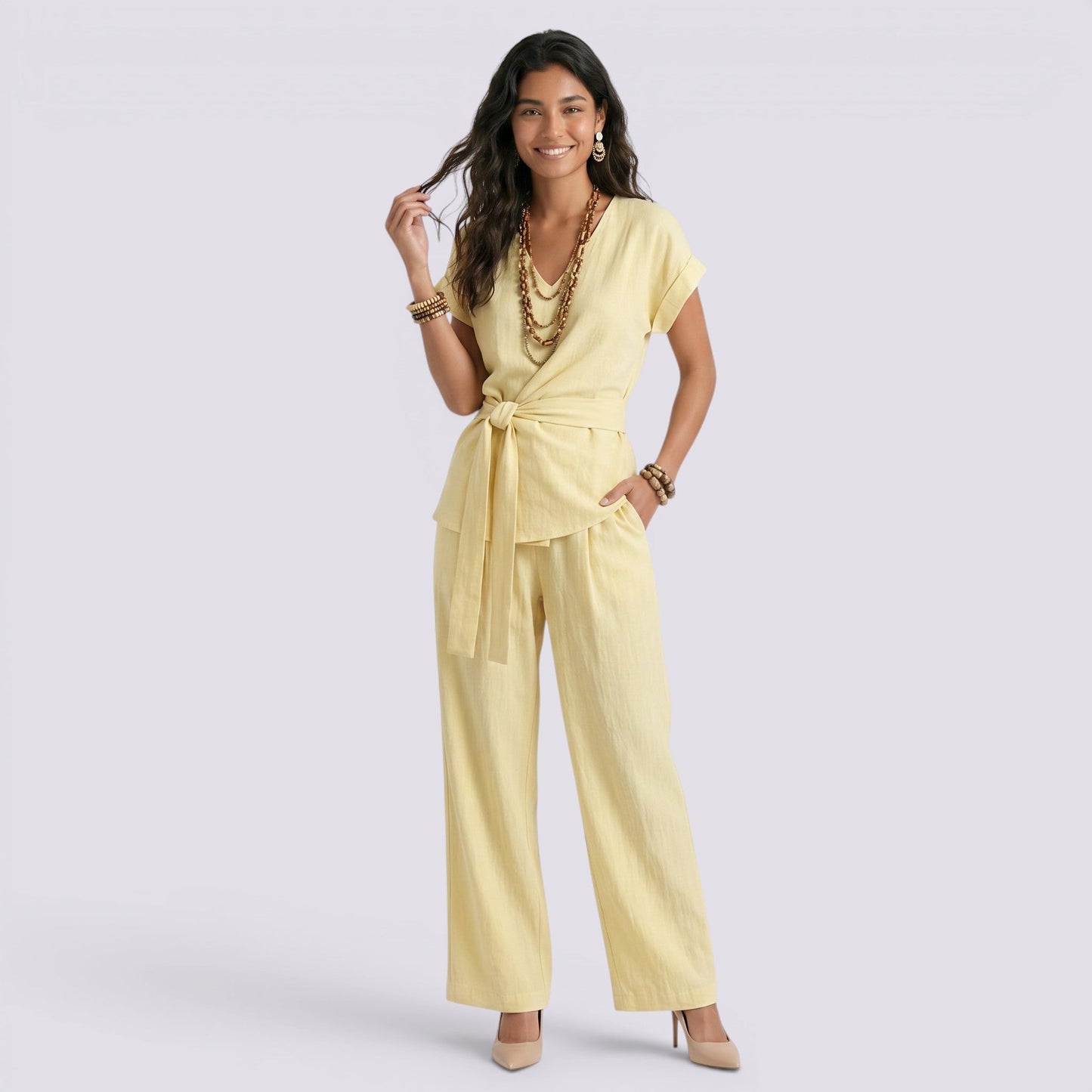 Women's Elegant Summer Set with Wide-Leg Pants