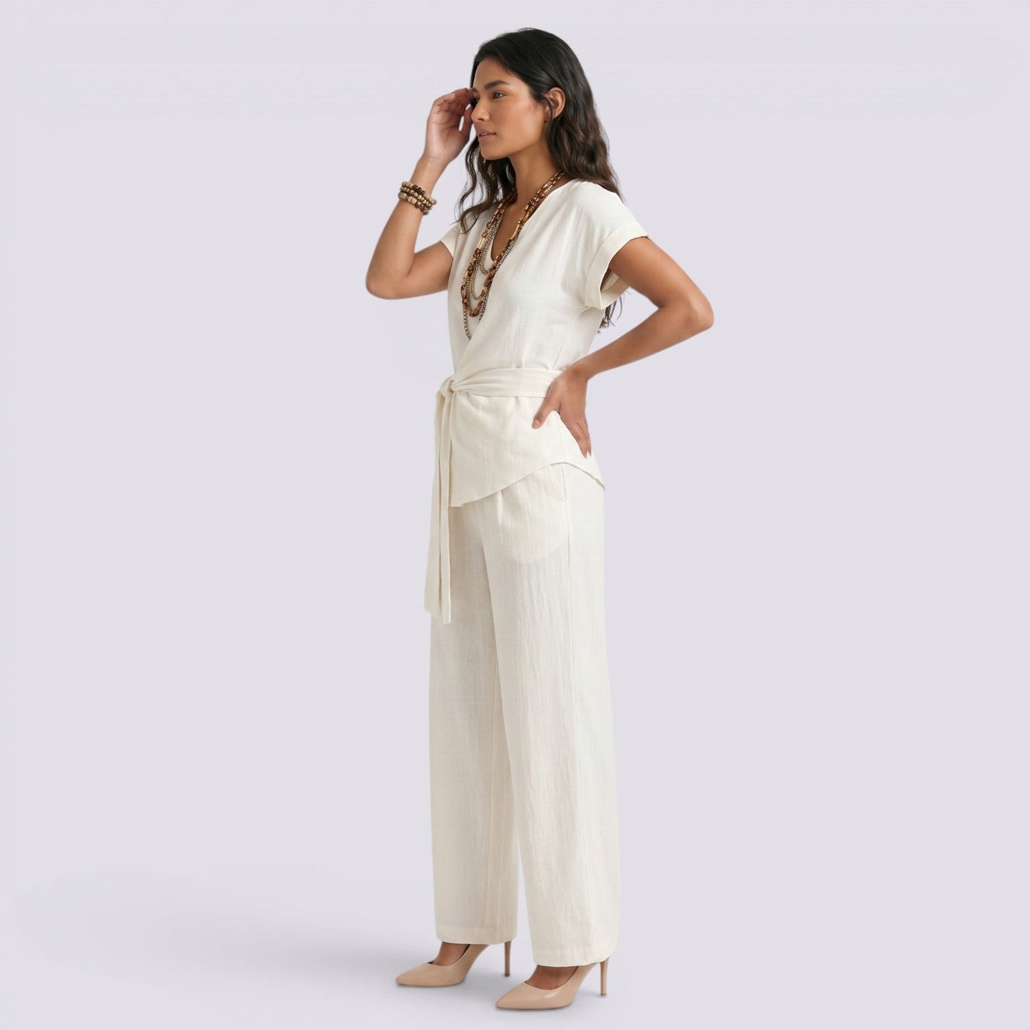 Women's Elegant Summer Set with Wide-Leg Pants