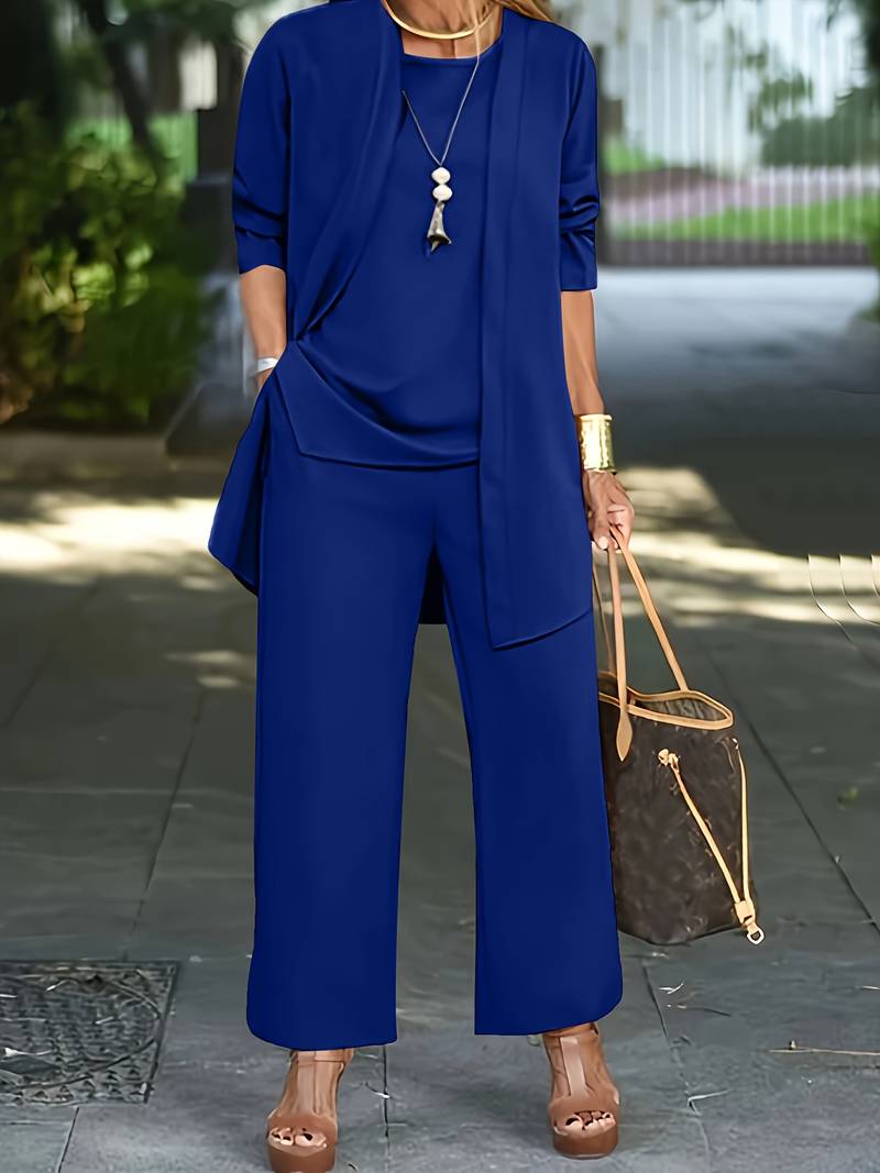 Women's Elegant Wide-Leg Pants Set with Cardigan