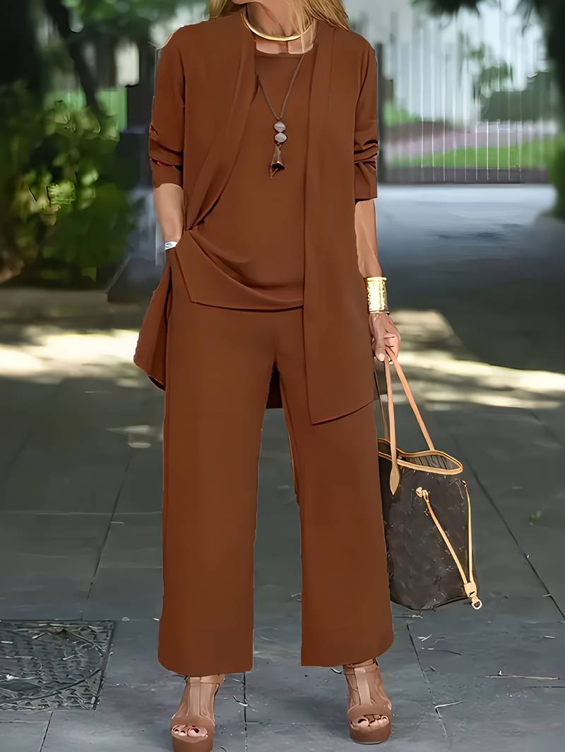 Women's Elegant Wide-Leg Pants Set with Cardigan