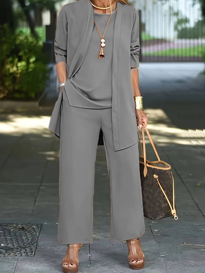 Women's Elegant Wide-Leg Pants Set with Cardigan