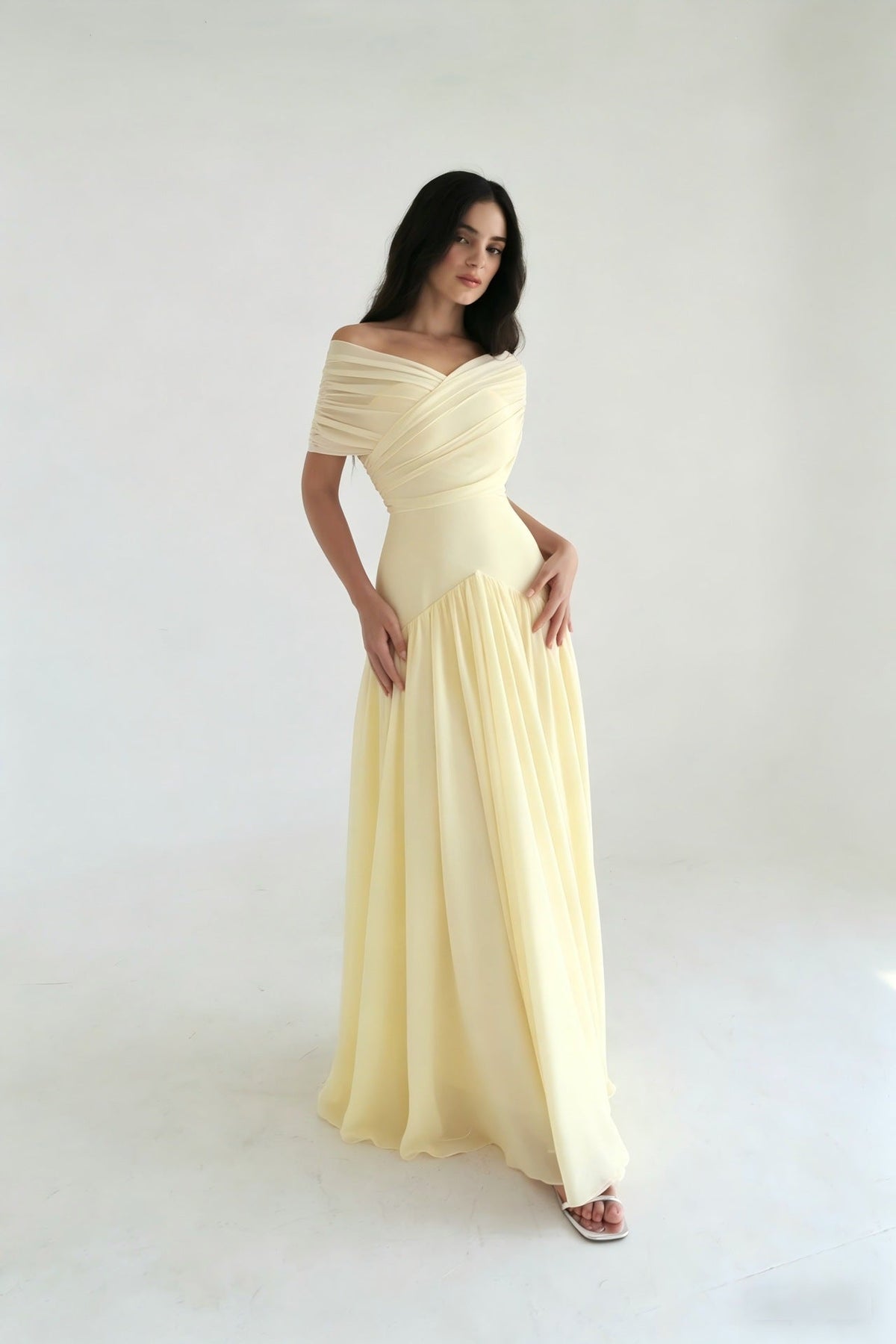 Women's Elegant Wrap-Style Maxi Dress with Sheer Sleeves