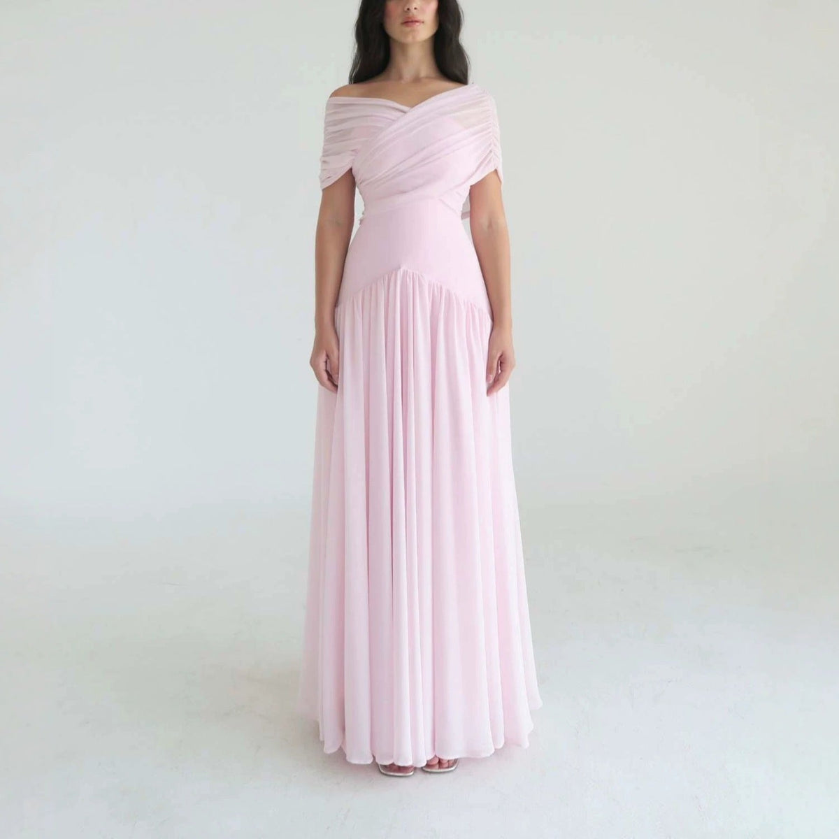Women's Elegant Wrap-Style Maxi Dress with Sheer Sleeves