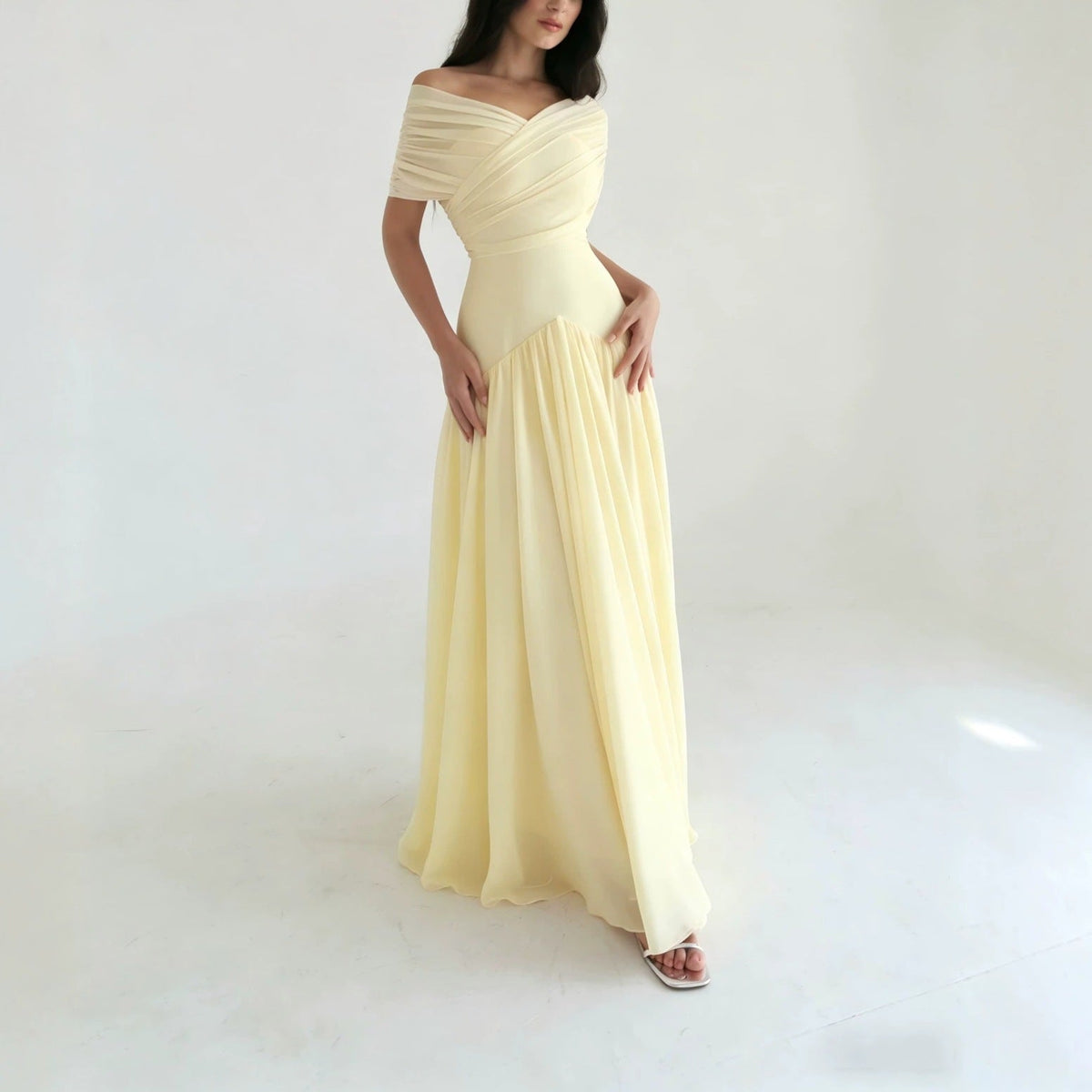 Women's Elegant Wrap-Style Maxi Dress with Sheer Sleeves