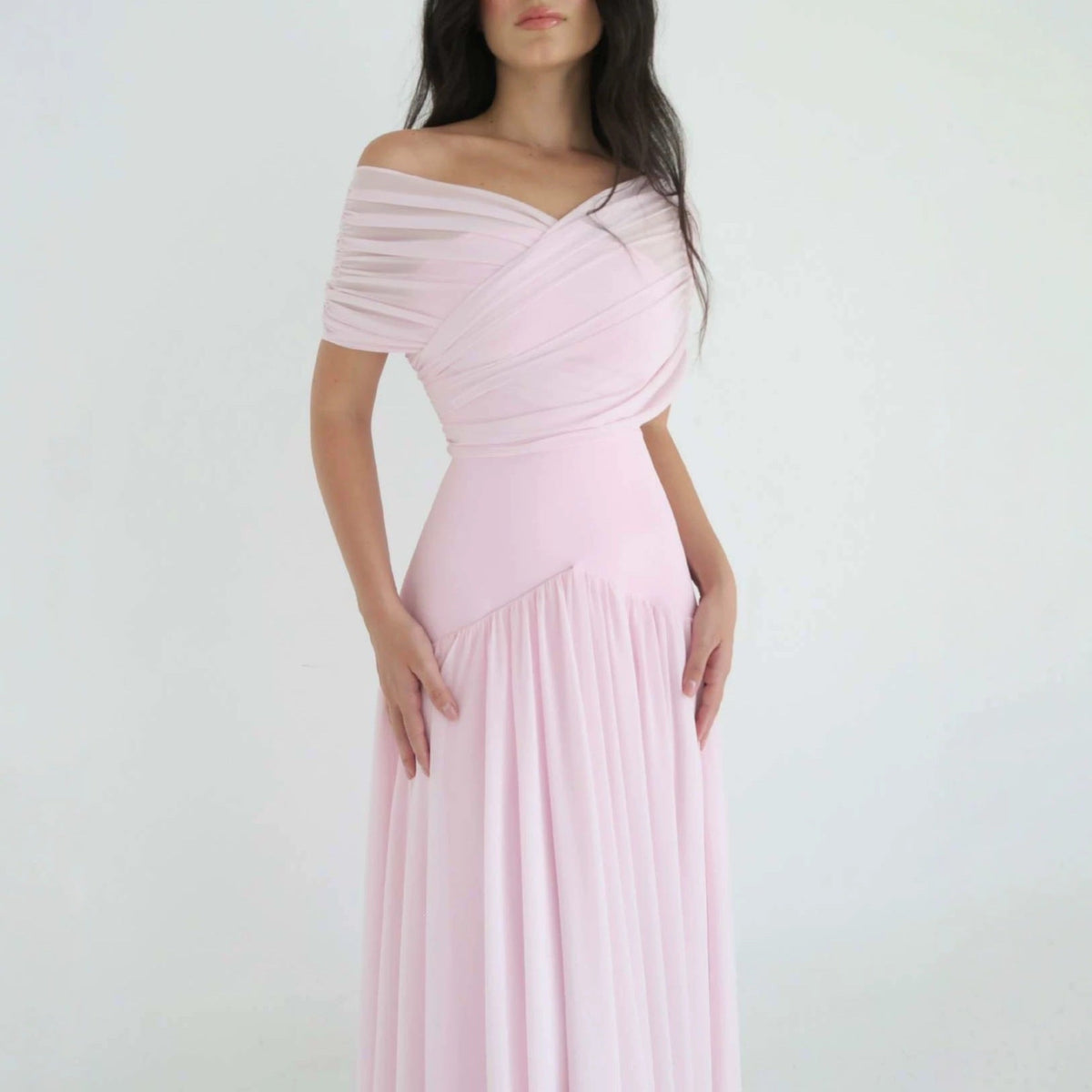 Women's Elegant Wrap-Style Maxi Dress with Sheer Sleeves