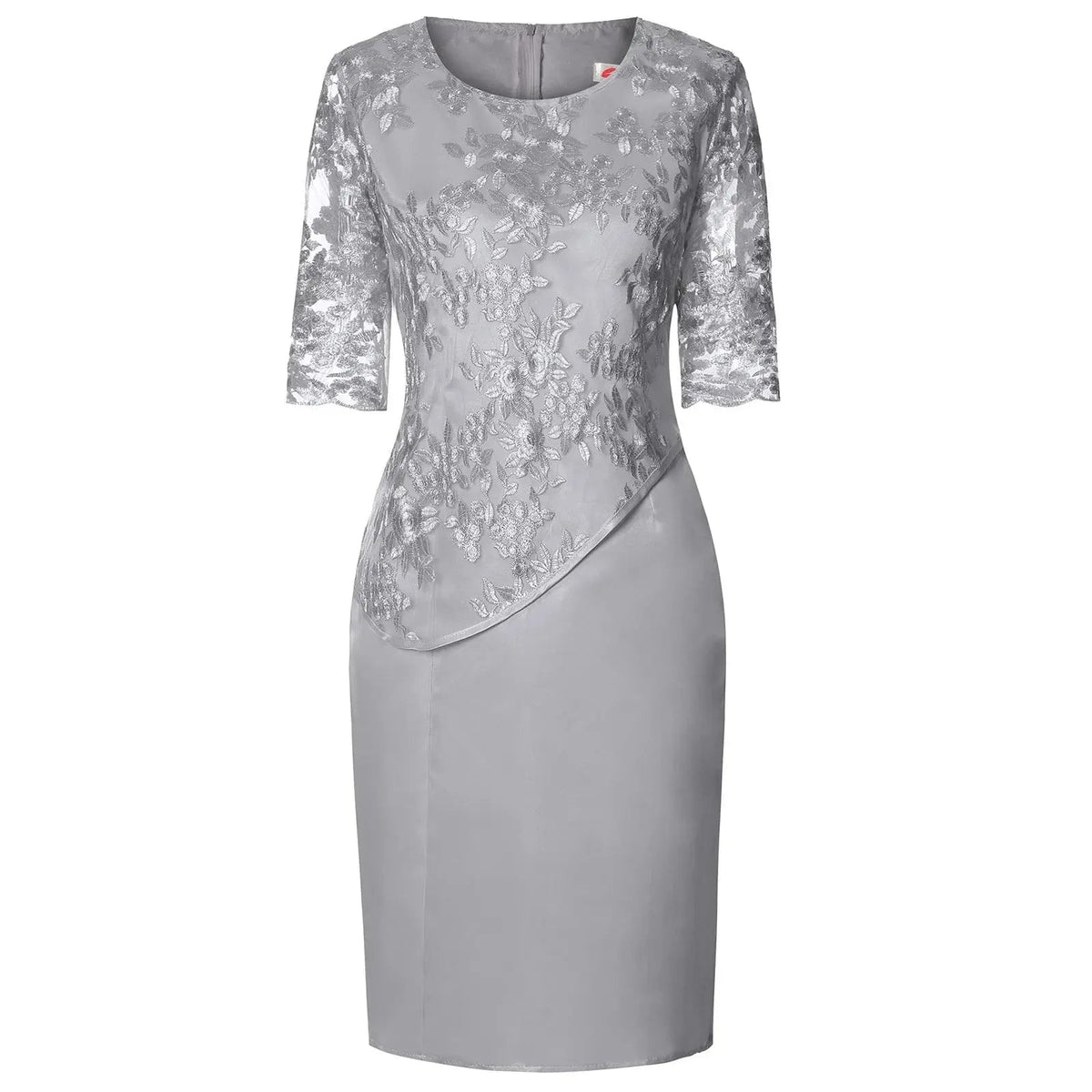 Women's Embroidered Lace Midi Dress with Three-Quarter Sleeves