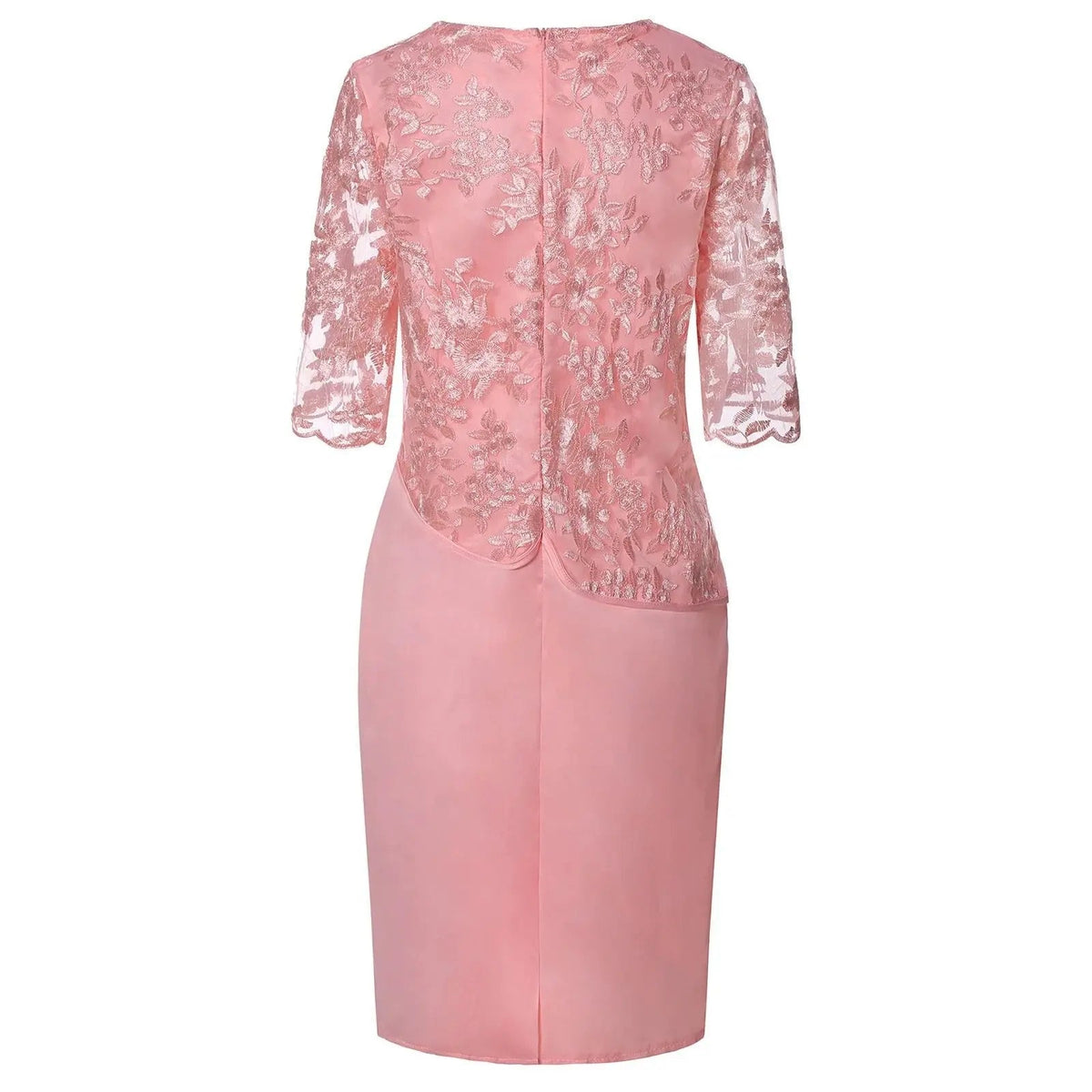 Women's Embroidered Lace Midi Dress with Three-Quarter Sleeves