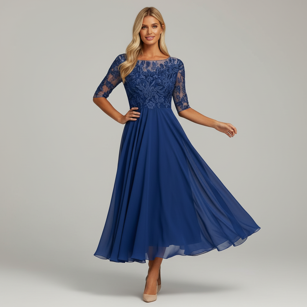 Women's Feminine Chiffon Midi Dress with Flowing Drape