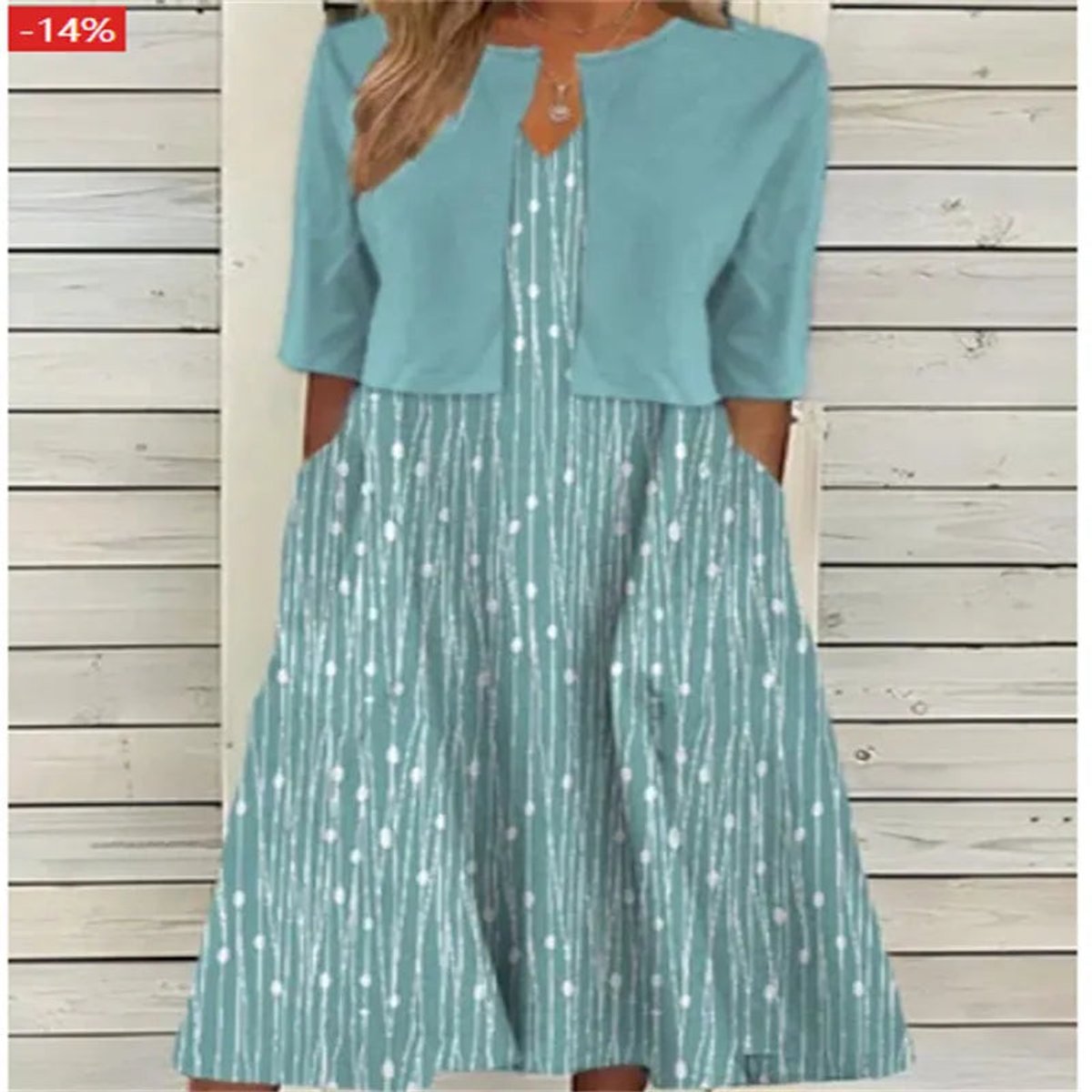 Women's Floral Two-Piece Midi Dress with 3/4 Sleeves and Round Neck