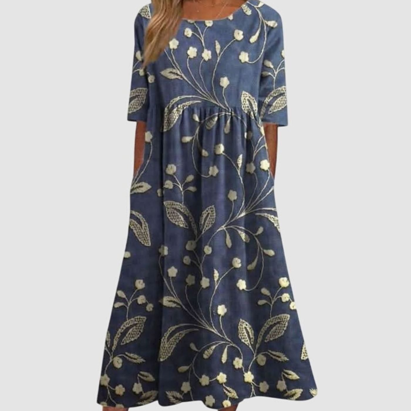 Women's Flowy Floral Half Sleeve Midi Occasion Dress