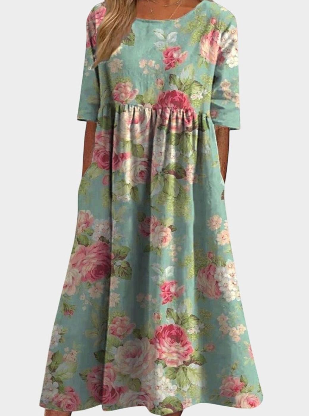 Women's Flowy Floral Half Sleeve Midi Occasion Dress