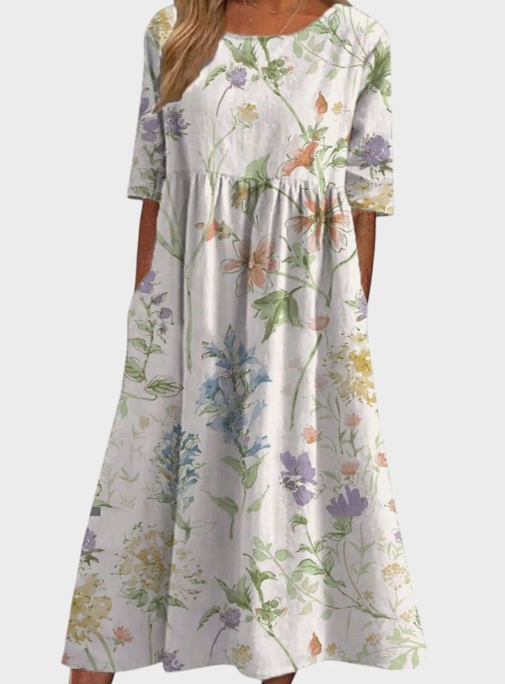 Women's Flowy Floral Half Sleeve Midi Occasion Dress