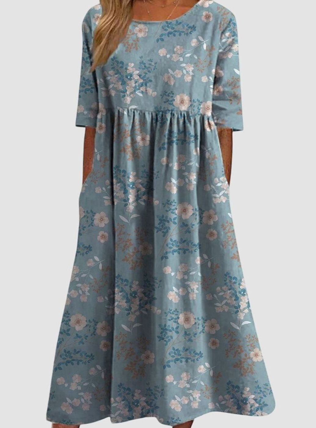 Women's Flowy Floral Half Sleeve Midi Occasion Dress