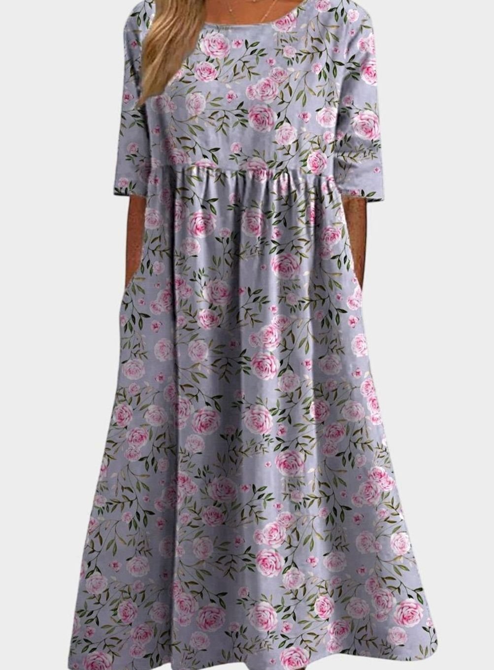 Women's Flowy Floral Half Sleeve Midi Occasion Dress