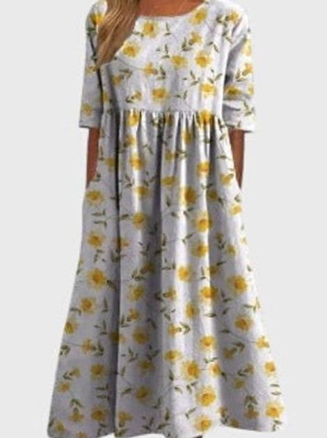 Women's Flowy Floral Half Sleeve Midi Occasion Dress