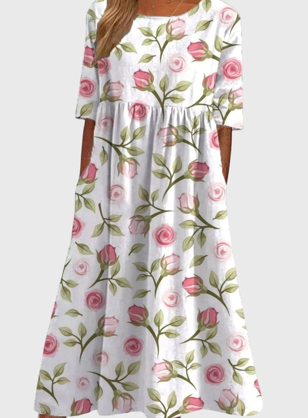 Women's Flowy Floral Half Sleeve Midi Occasion Dress