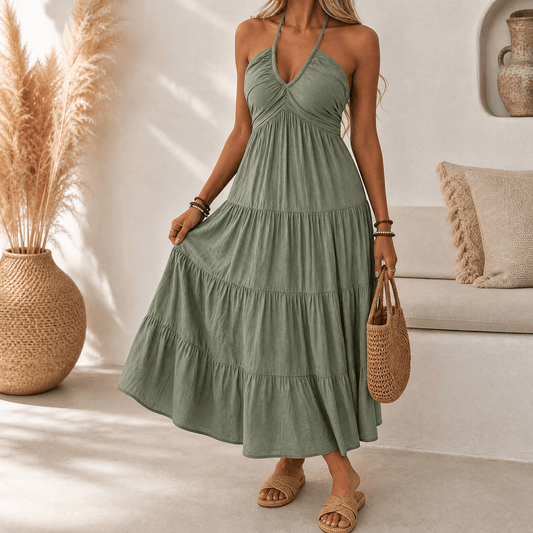 Women's Flowy Halterneck Maxi Dress
