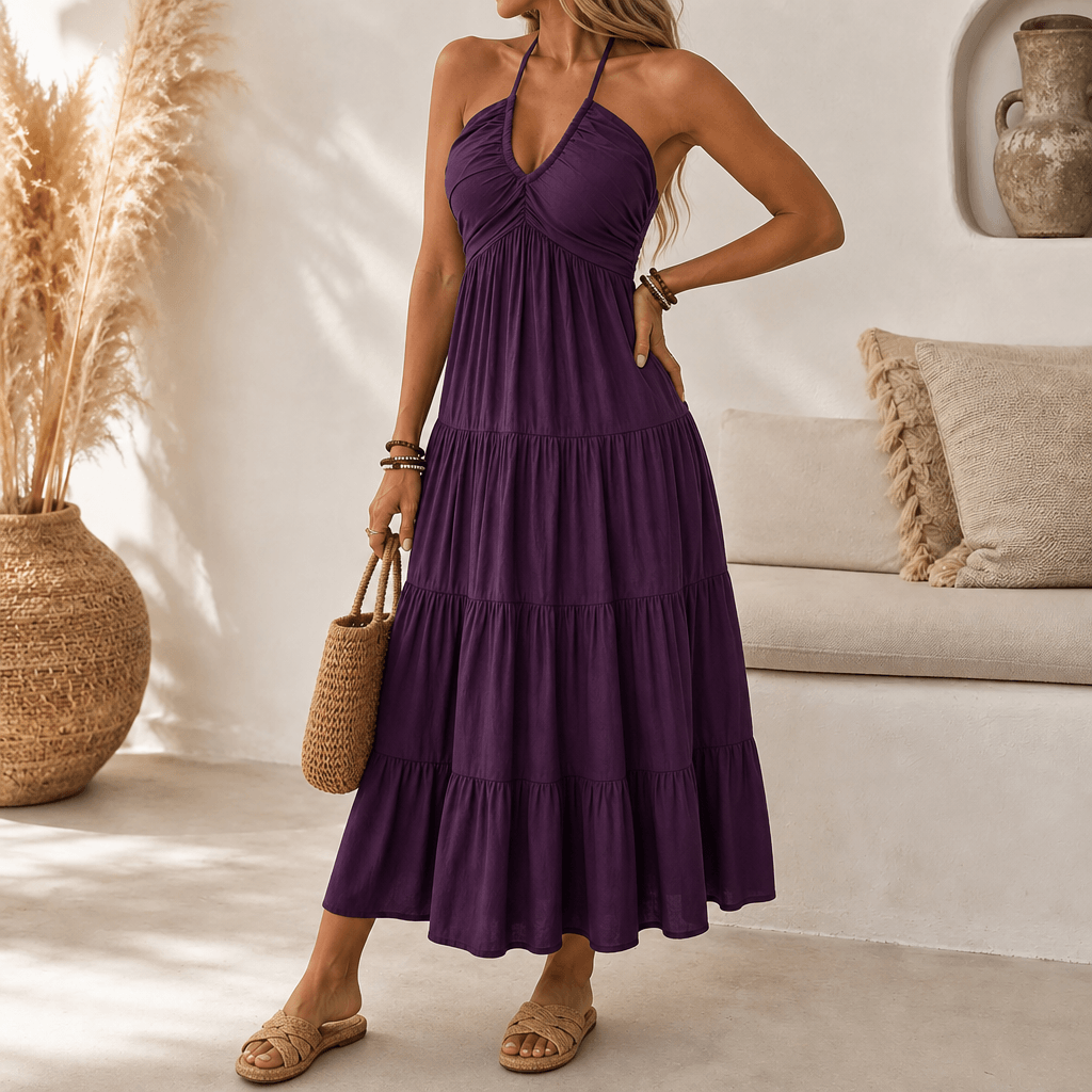 Women's Flowy Halterneck Maxi Dress