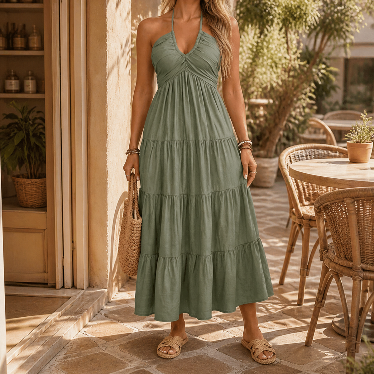 Women's Flowy Halterneck Maxi Dress