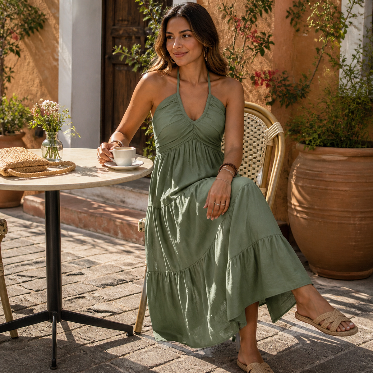 Women's Flowy Halterneck Maxi Dress
