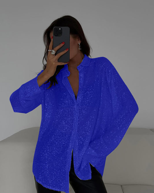 Women's Glitter Blouse with Shimmering Texture and Casual Fit