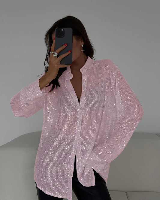 Women's Glitter Blouse with Shimmering Texture and Casual Fit