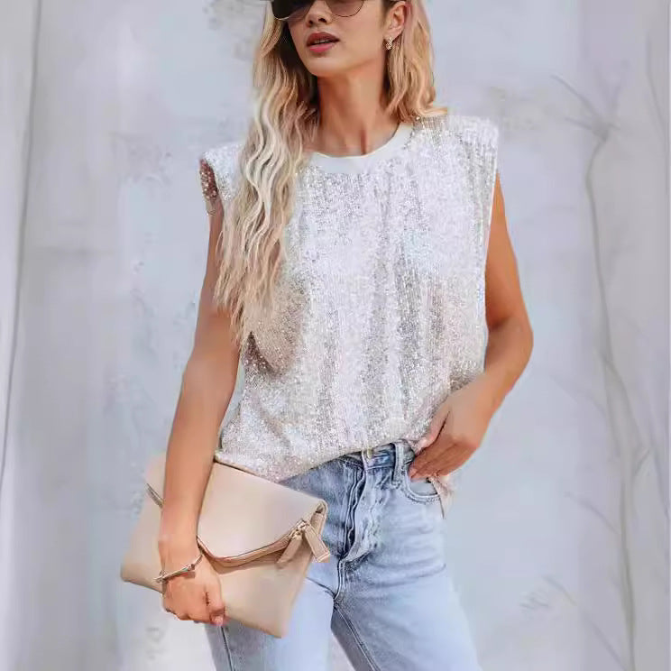 Women's Glitter Round Neck Blouse
