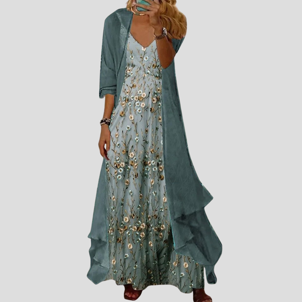Women's Green Floral Print Two-Piece Set