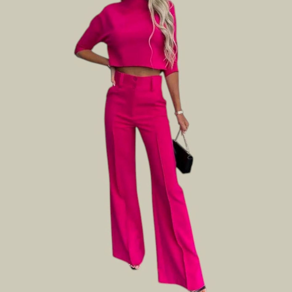 Women's High-Waist Wide-Leg Crop Top Loungewear Set