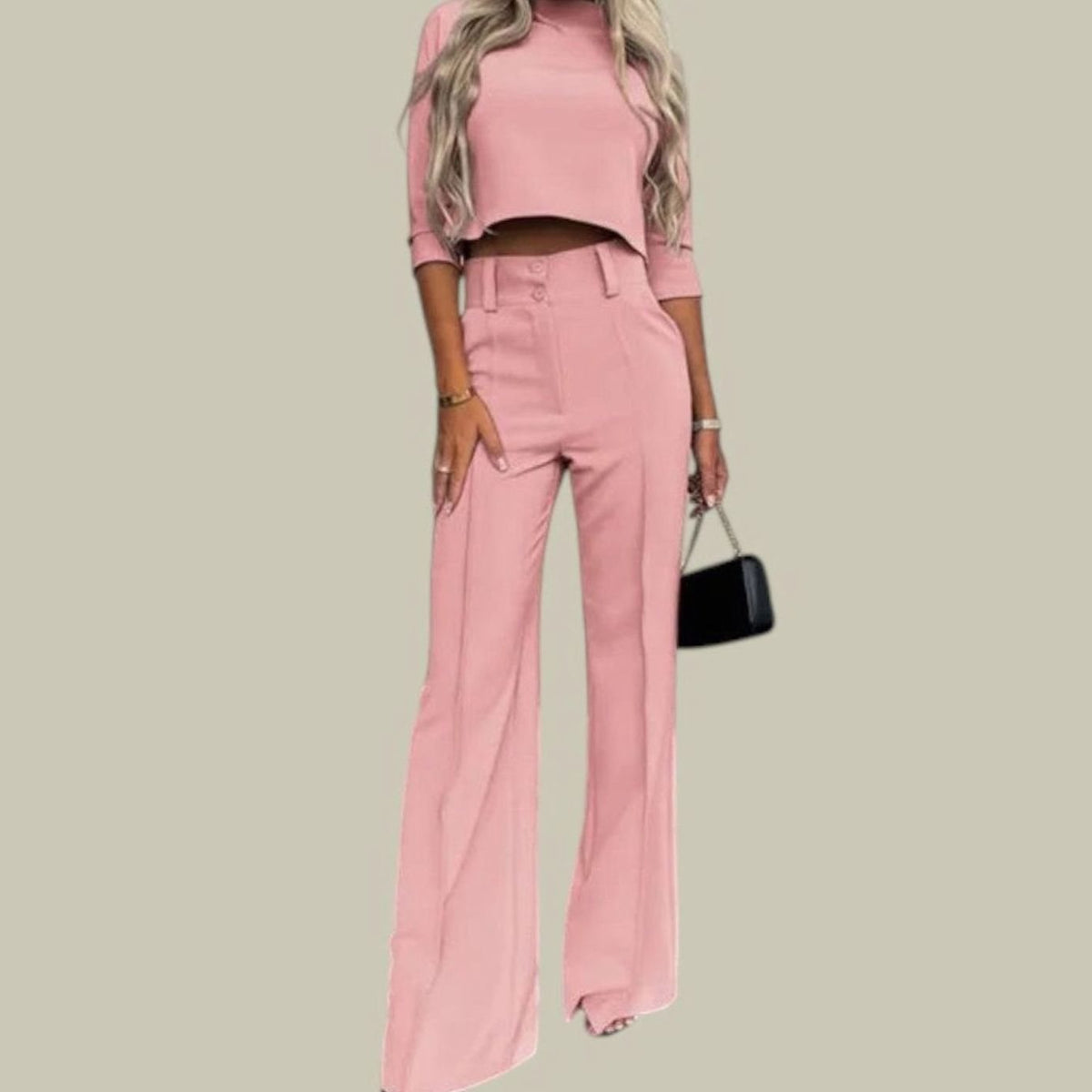 Women's High-Waist Wide-Leg Crop Top Loungewear Set