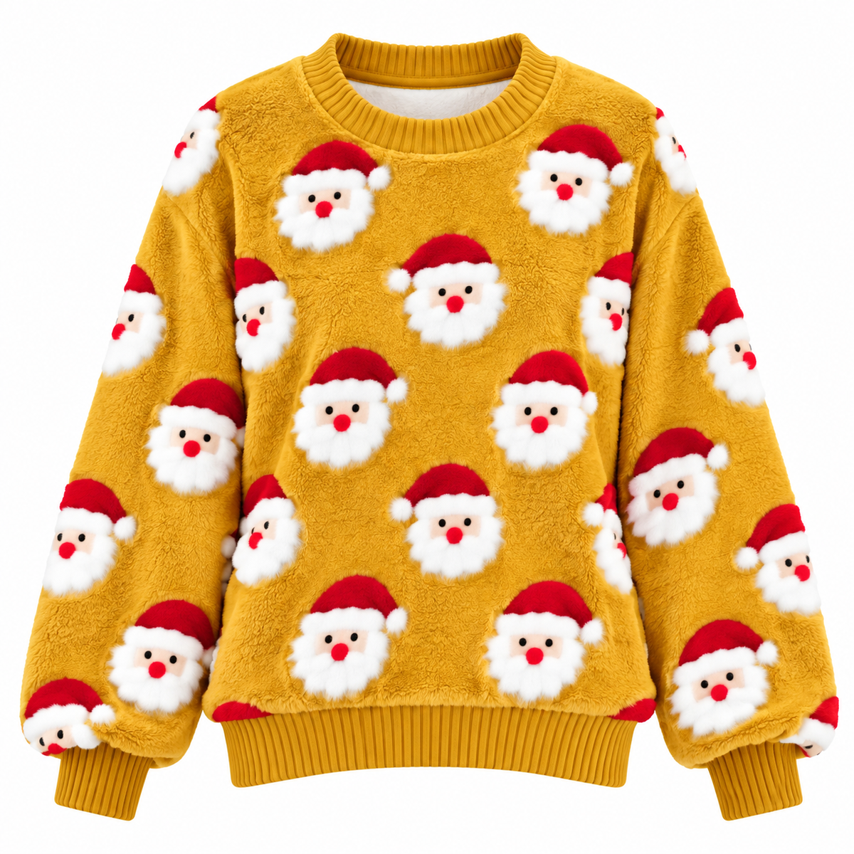 Women's Knitted Christmas Sweater with All-Over Santa Pattern, Relaxed Fit and Crew Neck for Christmas and Winter Outfits