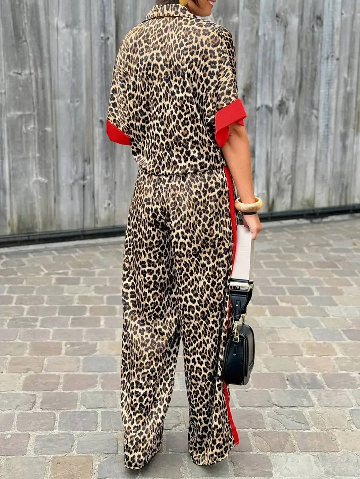 Women's Leopard-Print Wide-Leg V-Neck Jumpsuit