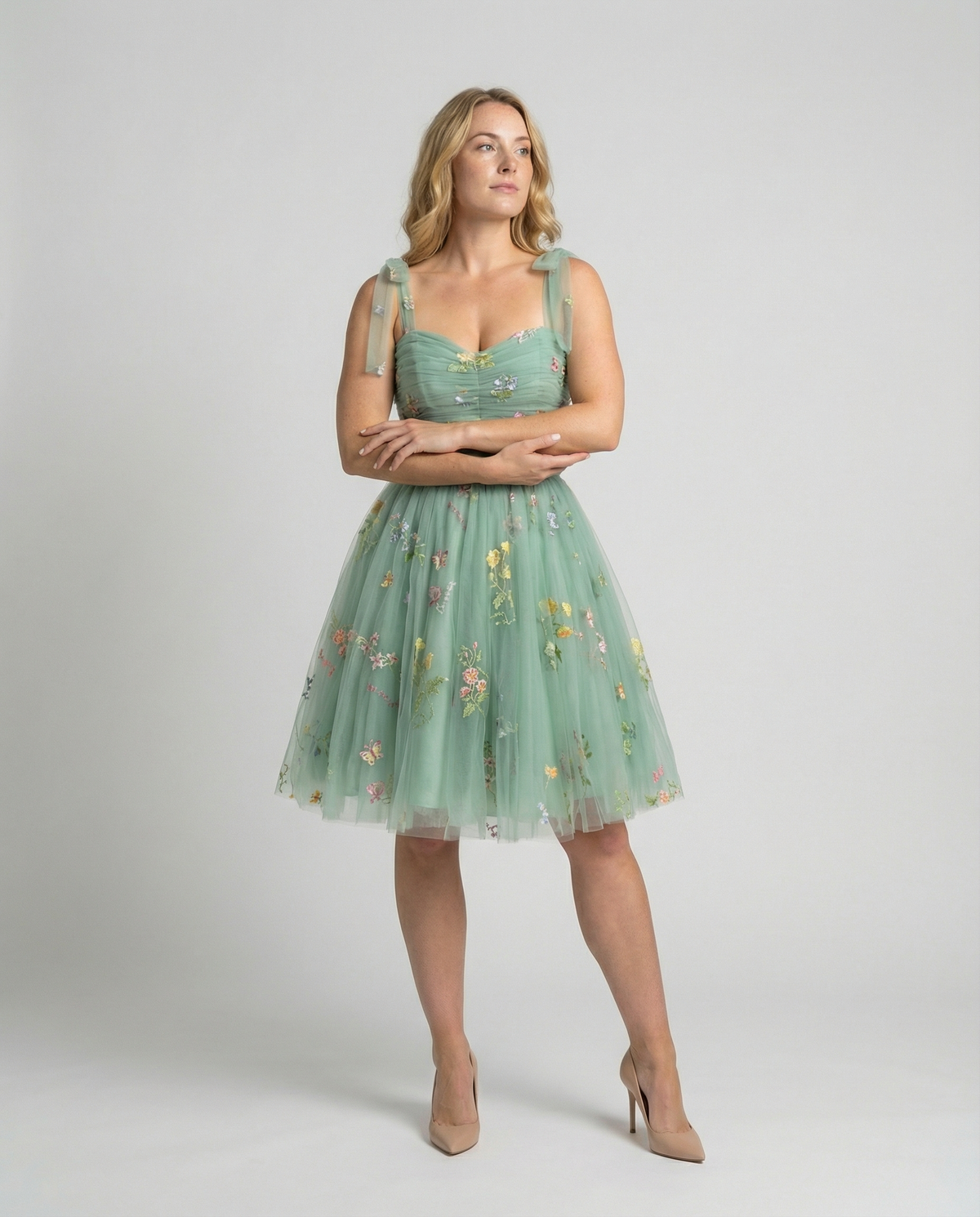 Women's Long Floral Embroidered Tulle Ball Gown