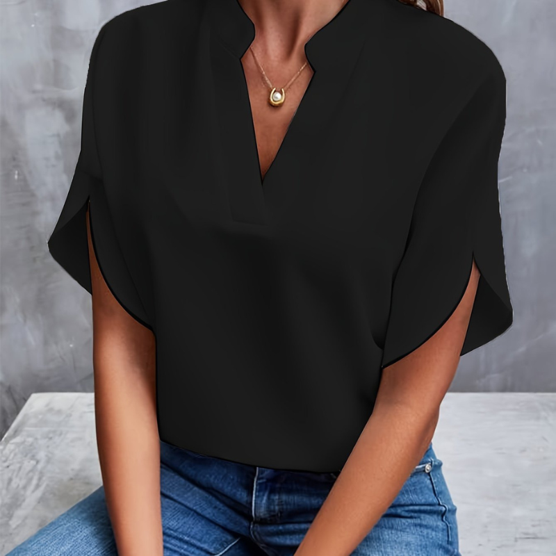 Women's Loose Fit V-Neck Short Sleeve Blouse