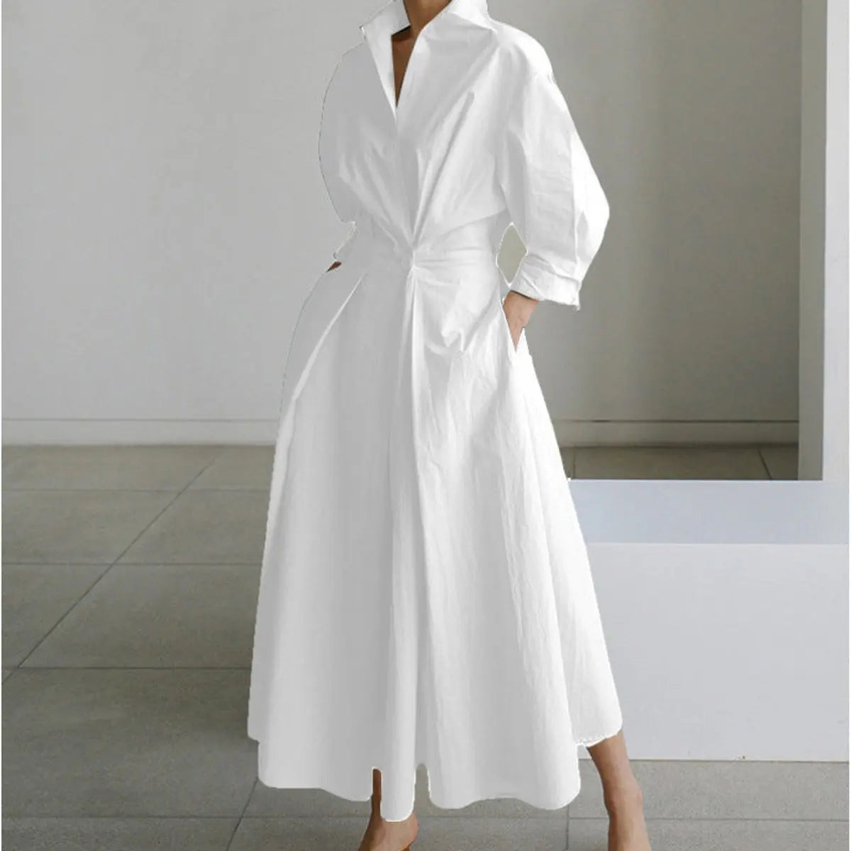 Women's Newspaper Print Collared Wrap Maxi Dress