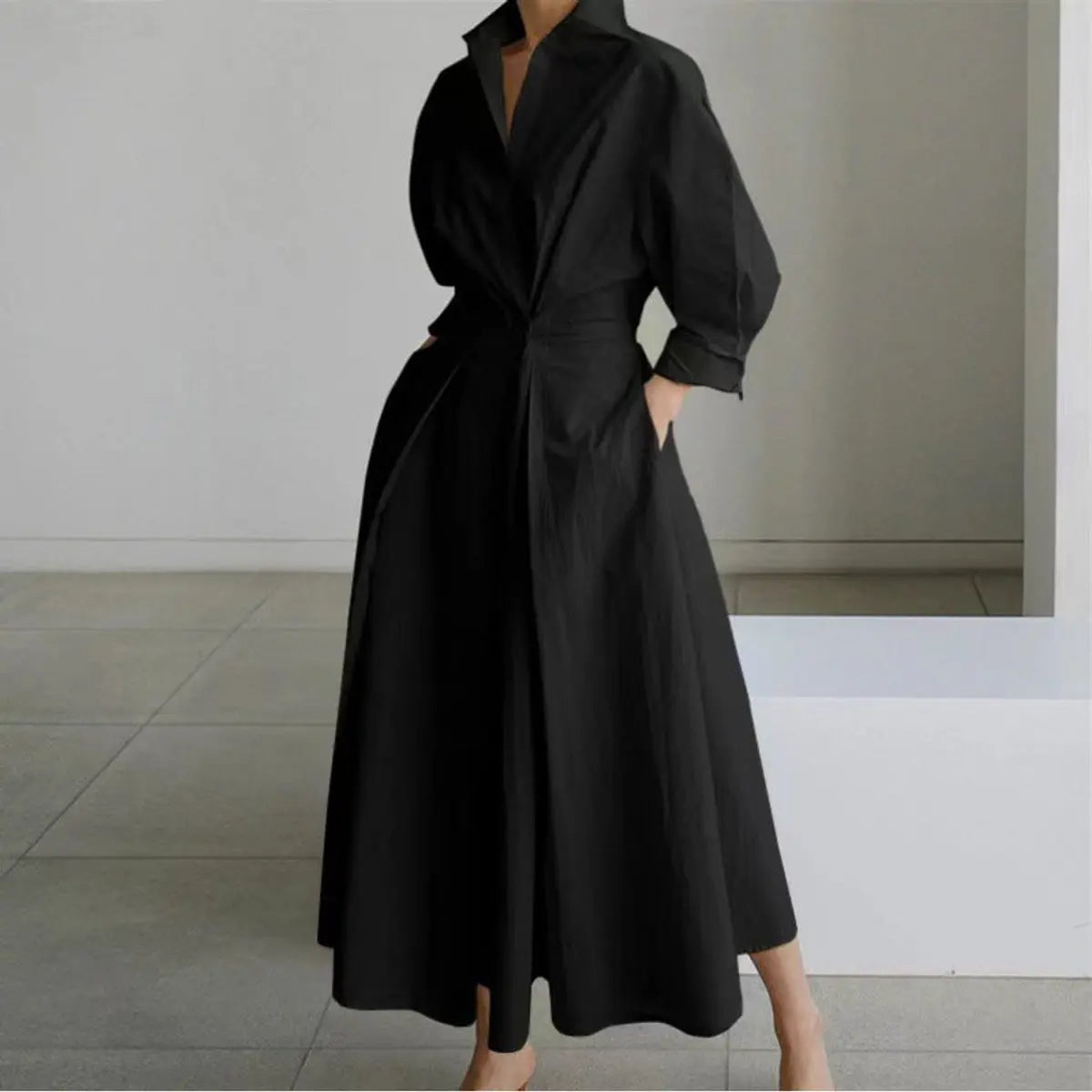 Women's Newspaper Print Collared Wrap Maxi Dress